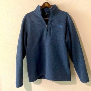 North Face fleece pullover with zipper collar. Warm, dark blue/gray color